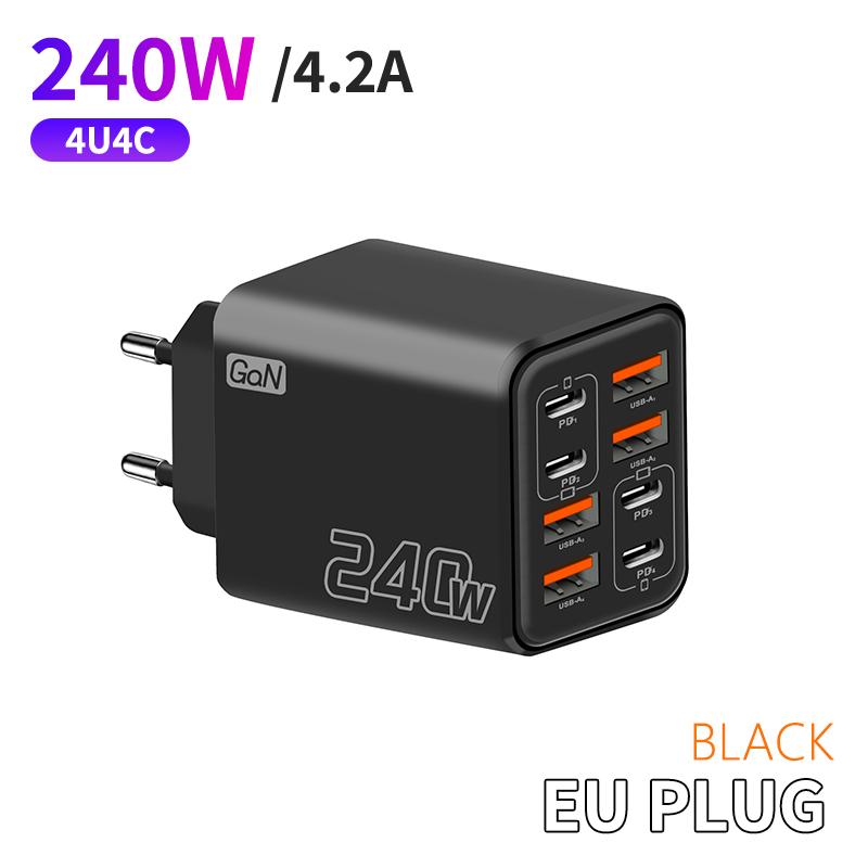 240W Gan Usb C Charger 8 In 1 Fast Charging Phone Charger Power Adapter For Phone Type C Eu/Us Plug Wall Charger