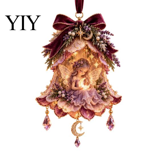 Stunning Fairy Tale Hanging Decor Bell Christmas Ornament, 2D Flat Flower Elegant Ornaments for Stores Decoration, Acrylic Xmas Tree Pendant