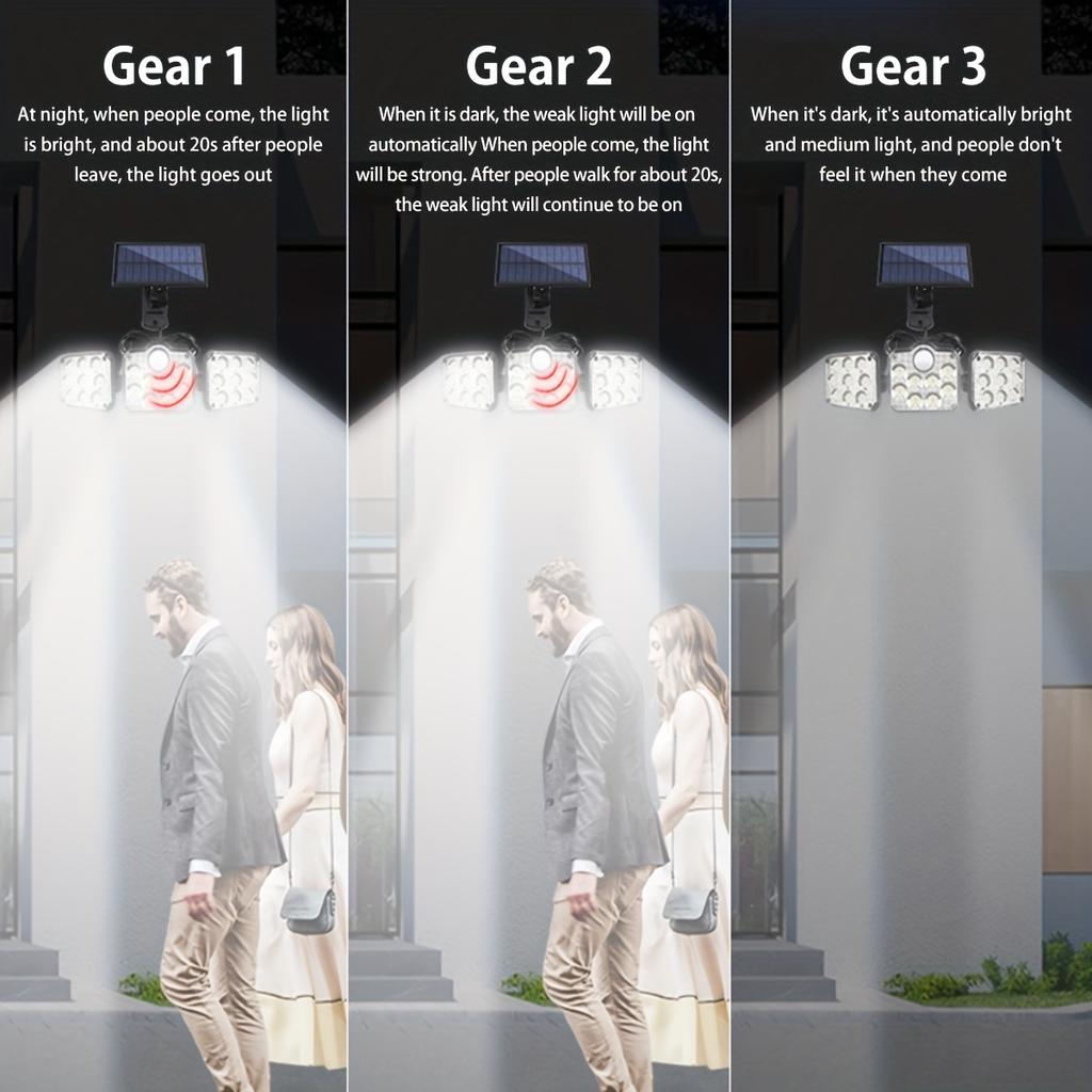 108/138 LED/171COB Waterproof Outdoor Solar Light 3 Head With Motion Sensor Lighting With Remote Control For Garden Yard Carport