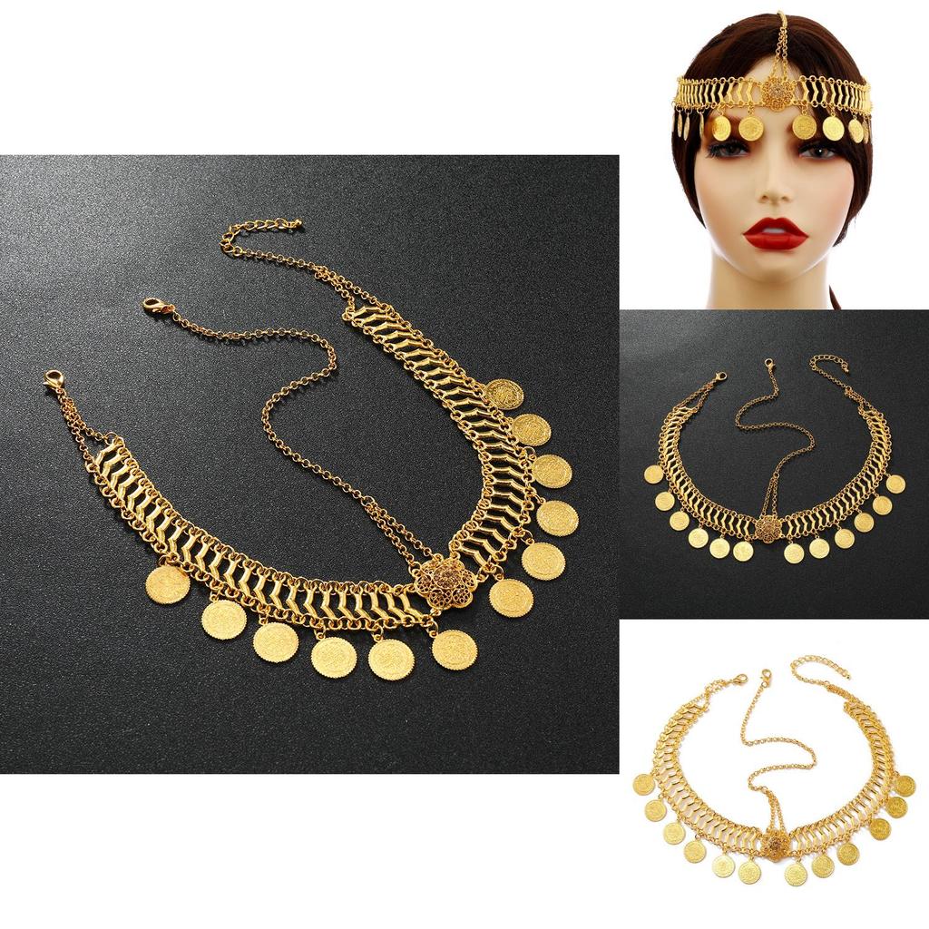 Gemstone Decor Simulation Flower And Circular Tassel Design Headwear Gold