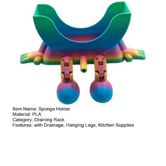 3D Printed Sponge Holder Bathroom Kitchen Sponge Stand with Sink Countertop with Drainage Articulated Legs Multifunctional