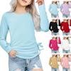Girls Long Sleeve Shirts Crewneck Ruched Knot Side Blouse Casual Color Fashion Long Sleeve