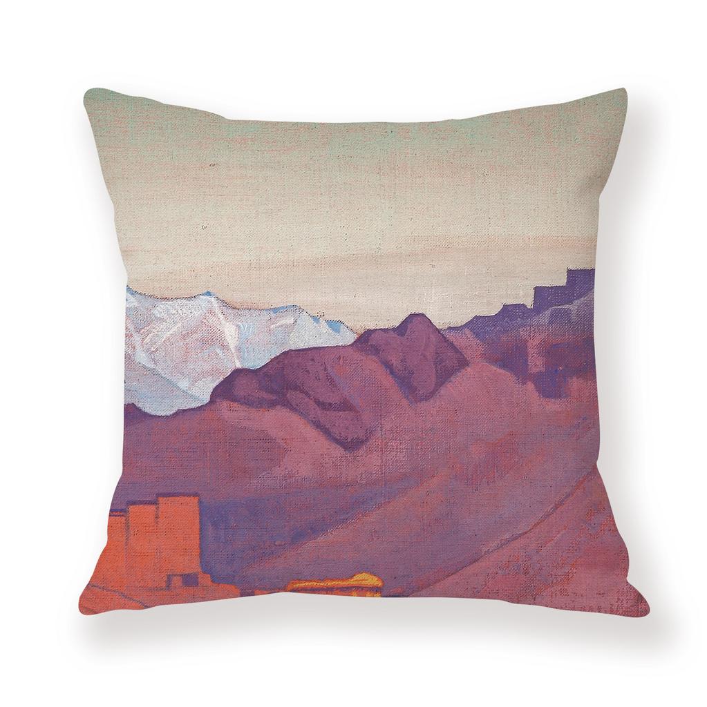 Painted Snow Mountain Sunset Colorful Sky Retro Pillow Case Sofa Model Room Decoration Pillow