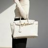 Borsa in pelle di vacchetta di primo strato con motivo coccodrillo bianco, borsa a tracolla di alta gamma, borsa a mano da donna grande in pelle per pendolari
