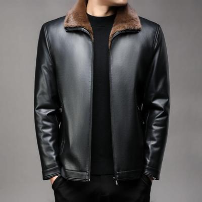 Abbigliamento Inverno Nuova Moda Urbana Collo a Revers Giacca in Pelle Uomo Pelliccia di Vison Integrata Giacca in Pelle Calda