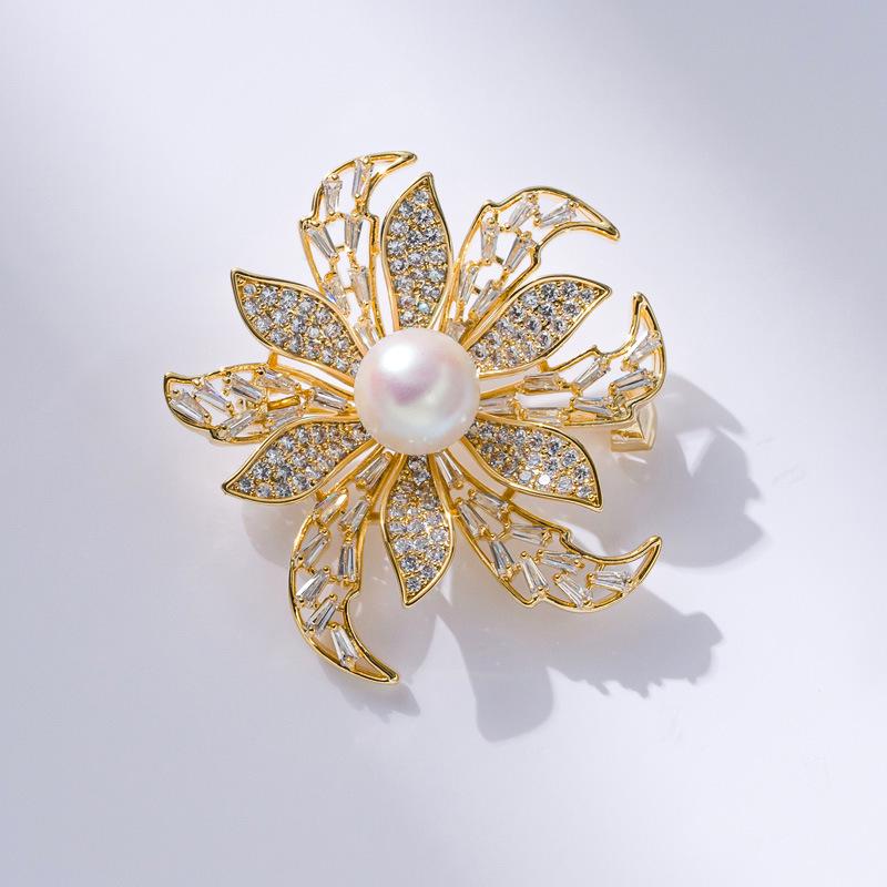 Exquisite Pearl Pinwheel Flower Brooch - Luxury Lapel Accessory