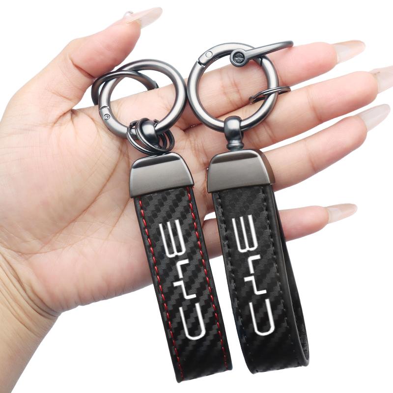Carbon Fiber Car Keychain for BYD Seal Atto 3 Song Plus Max Dolphin Scratch Resistant PU Leather Keyring Styling Accessories