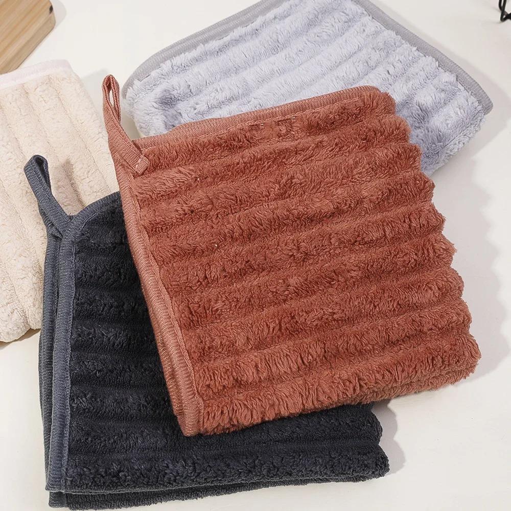 6 Piece Absorbent Coral Fleece Square Hand Towel Stripe Cleaning Cloth Practical Kitchen Towel  Home