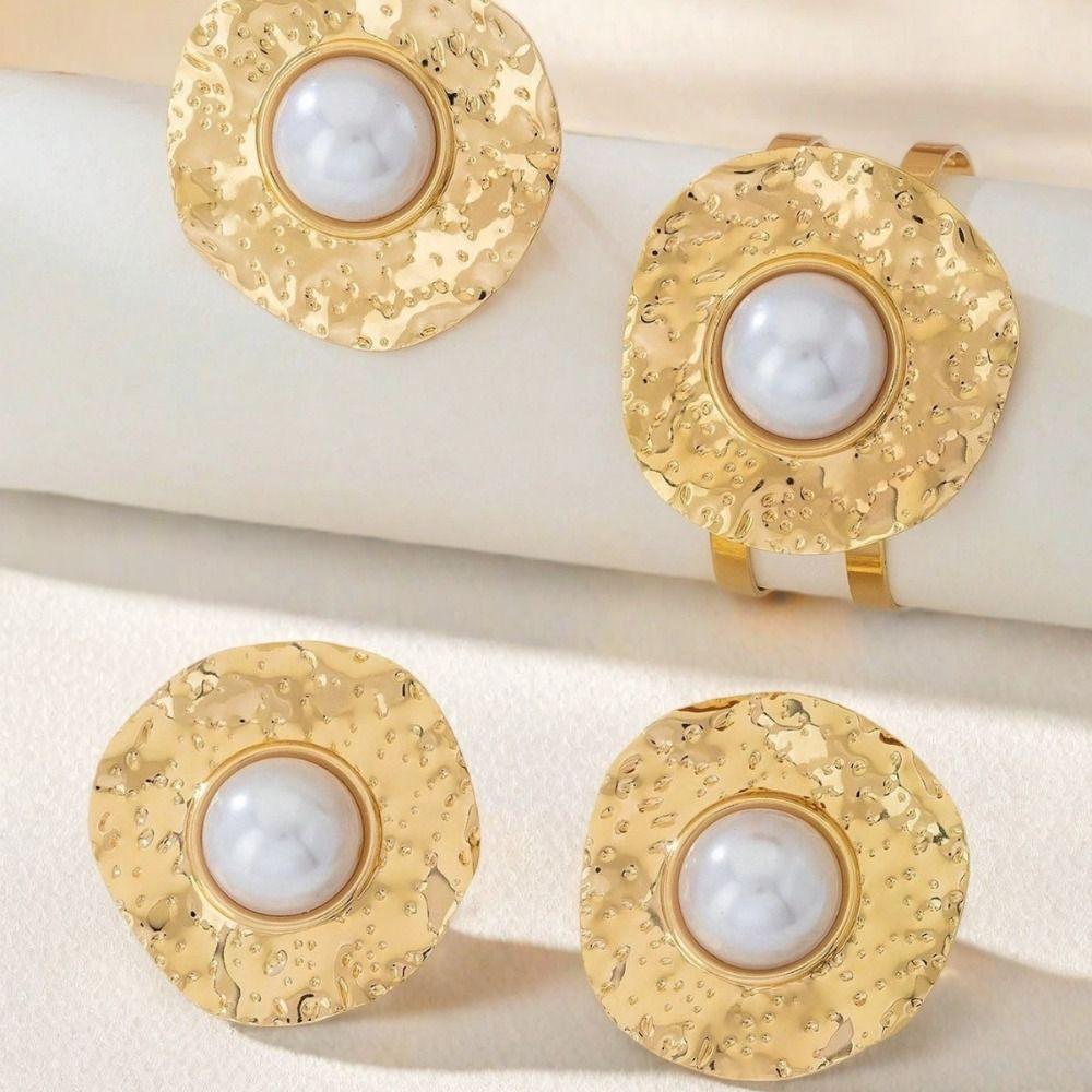 4Pcs Zinc Zinc Alloy Ring Earrings Bracelet Exaggerate Women Jewelry Suit Fashion Flower Jewelry Set Party