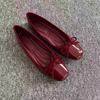 Shallow Single Shoes New Soft Bottom Flat Bottom Square Head Bow Red Women's Shoes Evening