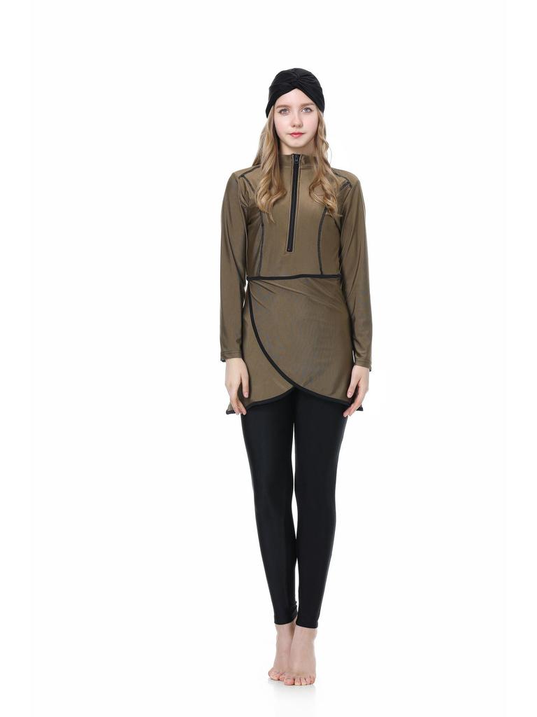 2022 Damen Einfarbig Konservativ Kapuzen-Dreiteiliger Muslimischer Badeanzug