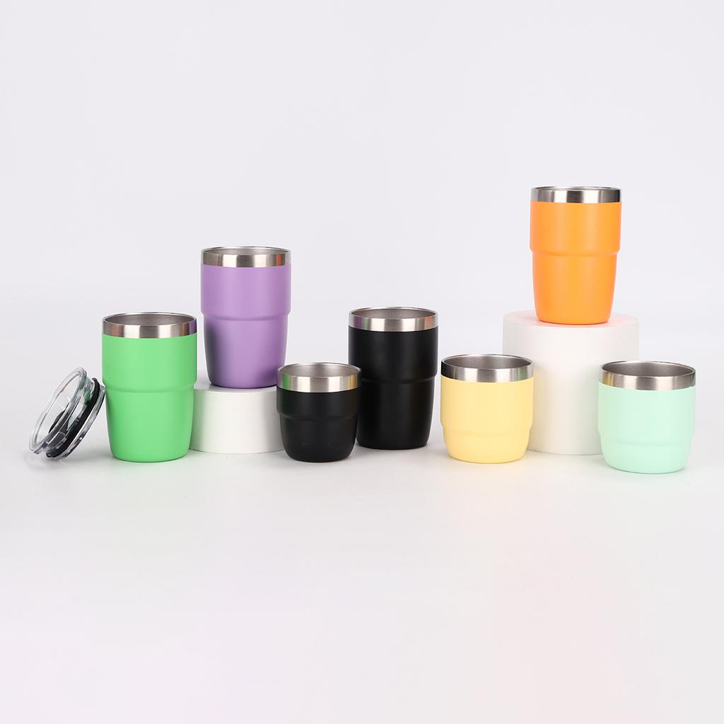 2PC 6/8oz Stainless Steel Thermos Cup Multi-color Portable Ice Cup Mini Double-layer Insulated Coffee mug With Lid water bottle