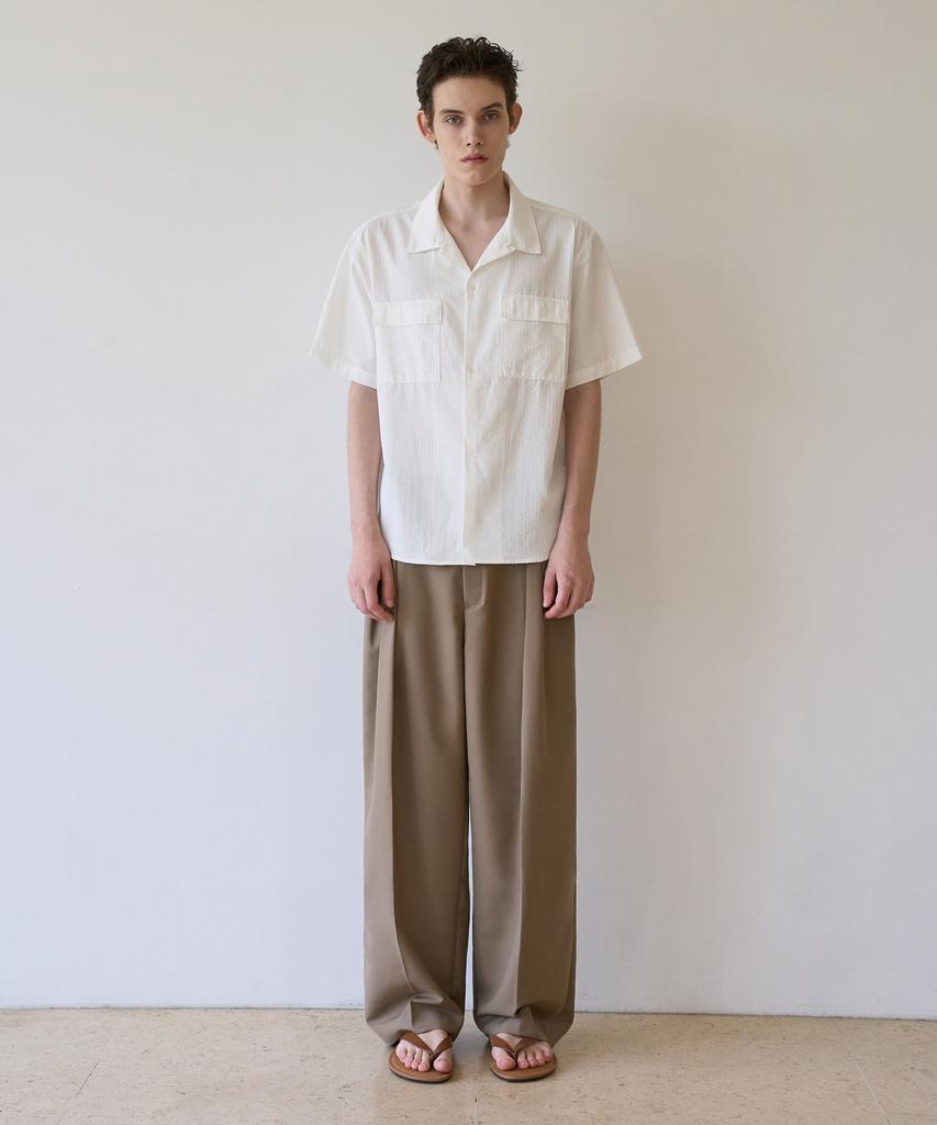 TRIP LE SENS Double Pocket Striped Half Shirt_White
