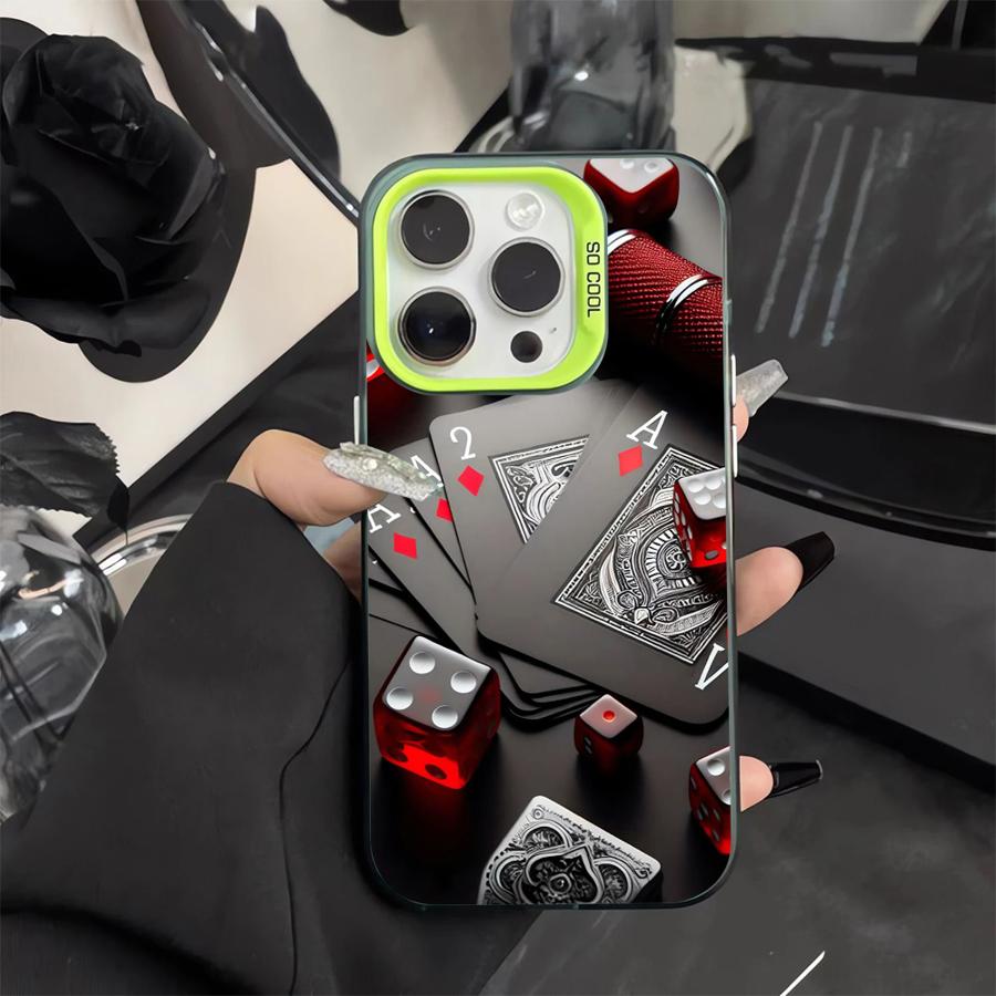 Phone Case for iPhone 15 16 Pro Max 11 13 Pro 14 Plus 12 11Pro 15Pro Max 16e Shell Cover Fundas Poker Cards And Dice