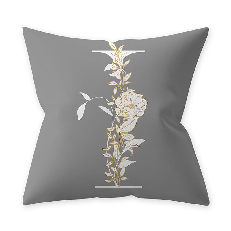 Decorative 45x45 Letter Gray Cushion Customizable Polyester Throw Pillow White Yellow Flowers Pillowcase Nordic Home Decor