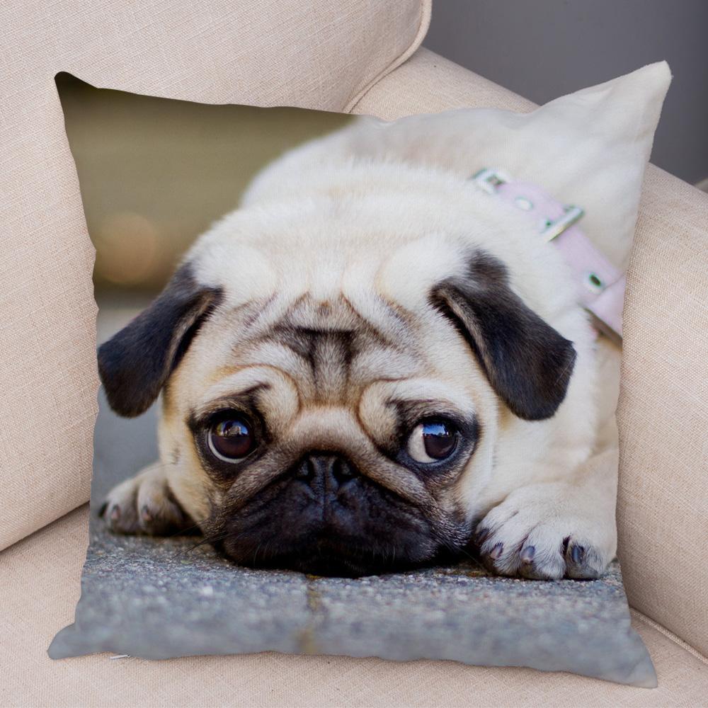 Cute Pug Dog Cushion Cover Both Sided Print Decor Pet Animal Pillowcase for Car Sofa Home Car Soft Plush Throw Pillow Case