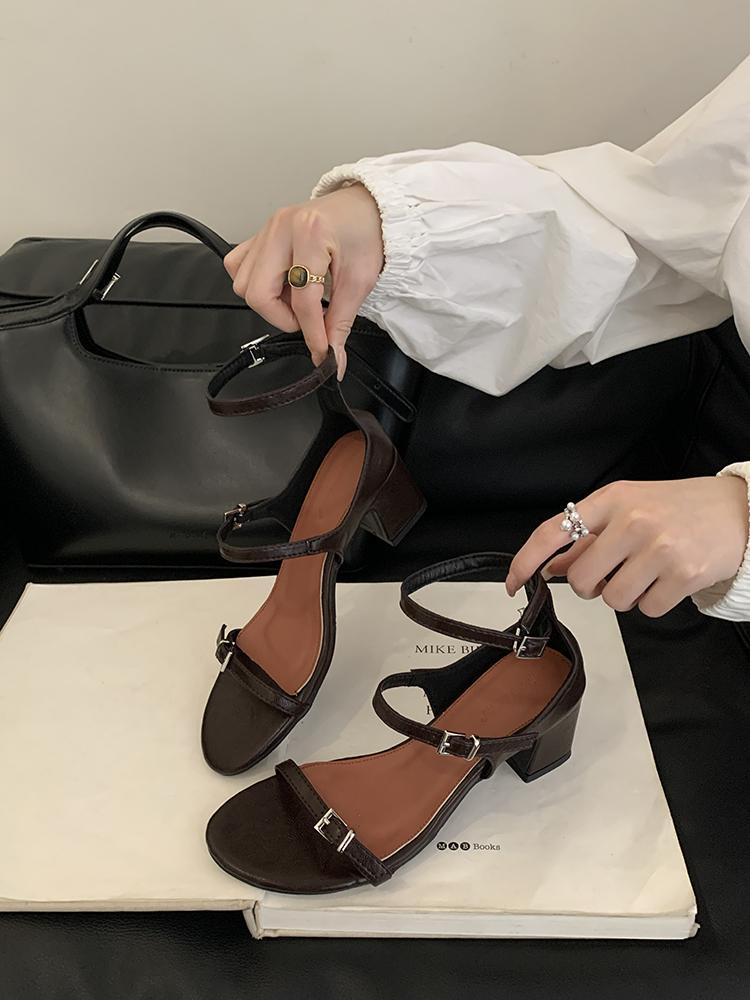 Women Sandals Ankle Strap Heeled Sandals Summer Gladiator Shoes Woman Chunky Heels for Women Open Toe Party Dress Sandal