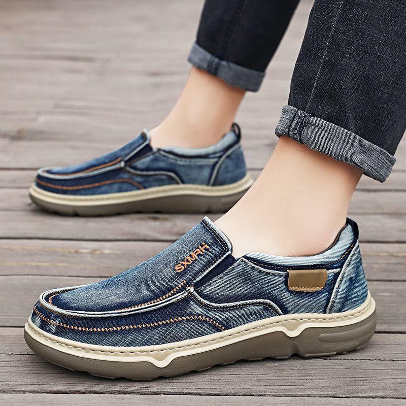 Fashion Brand Denim Men Loafers Breathable Cloth Shoes Slip-ons Casual Male Footwear Thick Sole Driving Shoes