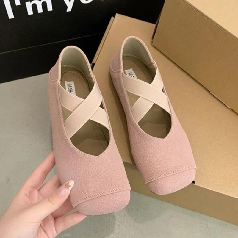 Pantofi de modă pentru femei 2024 de modă cu bandă elastică pantofi de damă toamnă cu vârful pătrat din piele intoarsa solidă talpa solft ocazional pantofi comozi plati