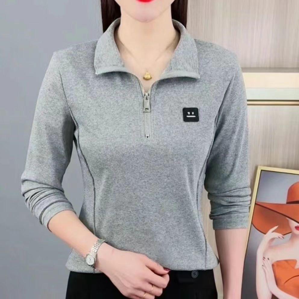 

Новый Весенне-Осенний Стильный Модный Однотонный Повседневный Топ База с Лацканами на Молнии и Длинными Рукавами S