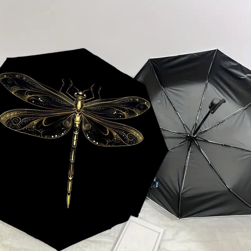 1PC Dragonfly Artwork Automatic Open/Close Umbrella with Windproof, 8-Rib Sturdy Canopy, Durable Ribs, Fashionable Design1402A