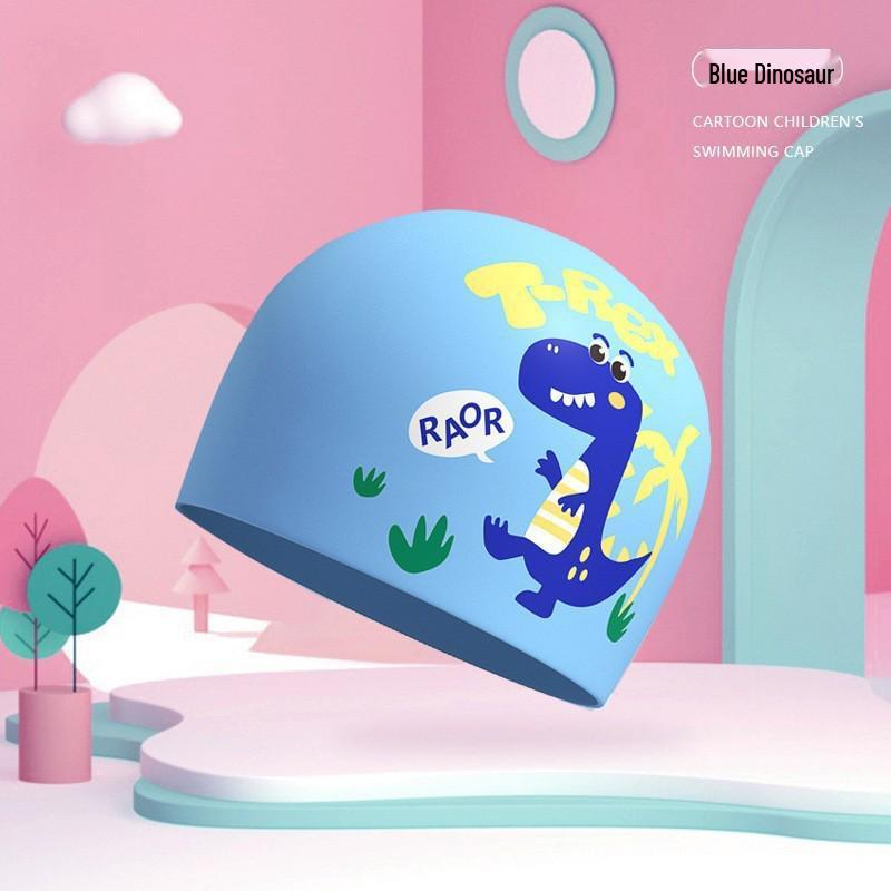 Dinosaur Kids' Waterproof Silicone Swim Cap – Comfortable Fit, Ear & Hair Protection, Cute Cartoon Design for Boys & Girls
