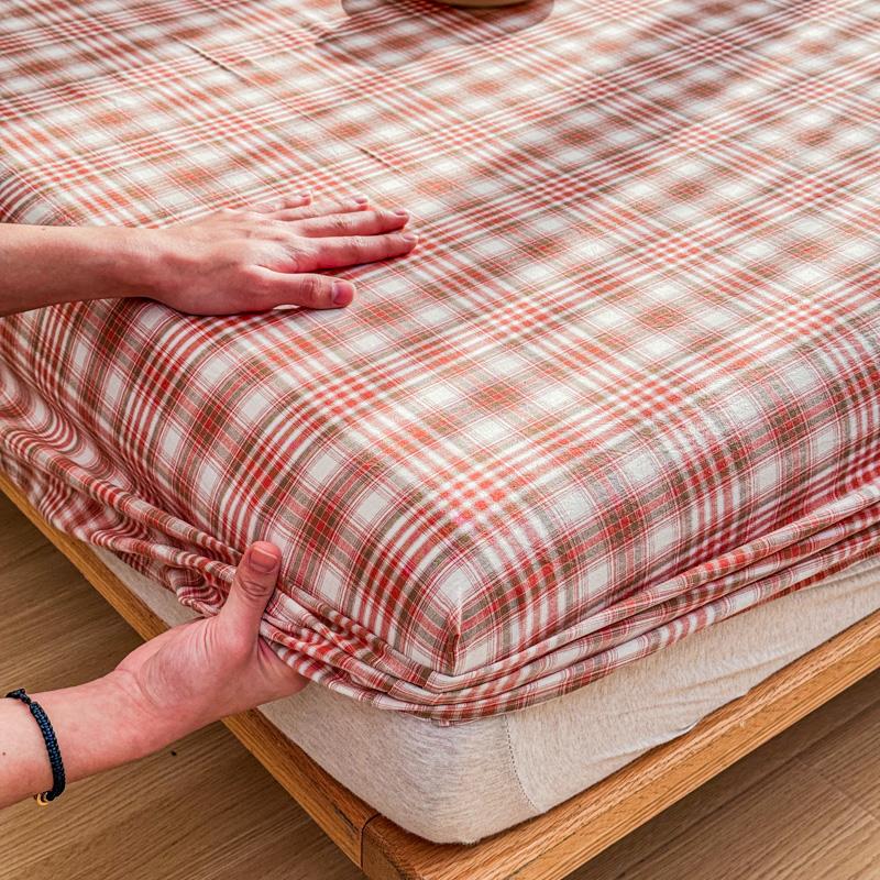 Luxury check style 100% Cotton Bed Sheet Fitted Sheet With Elastic Mattress Cover Couple Bed Linen Bedding Queen King Size
