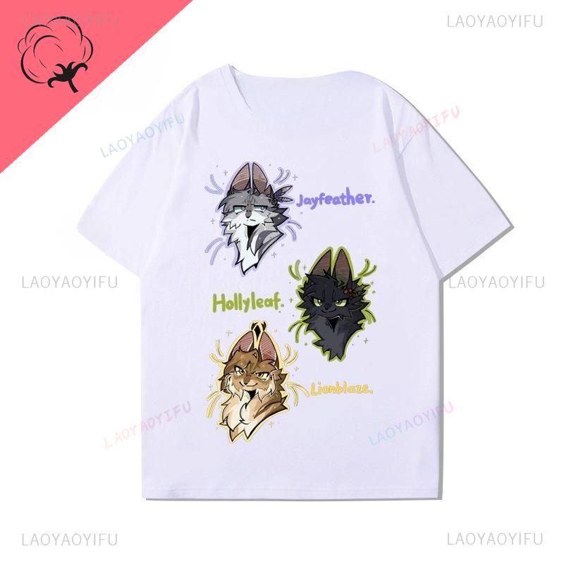 

Famous Fiction Warrior Cat Graphic T Shirts Cotton Crew Neck Trend Kawaii Harajuku Tee Printed Shirt Casual Loose Pet Lover Tee S