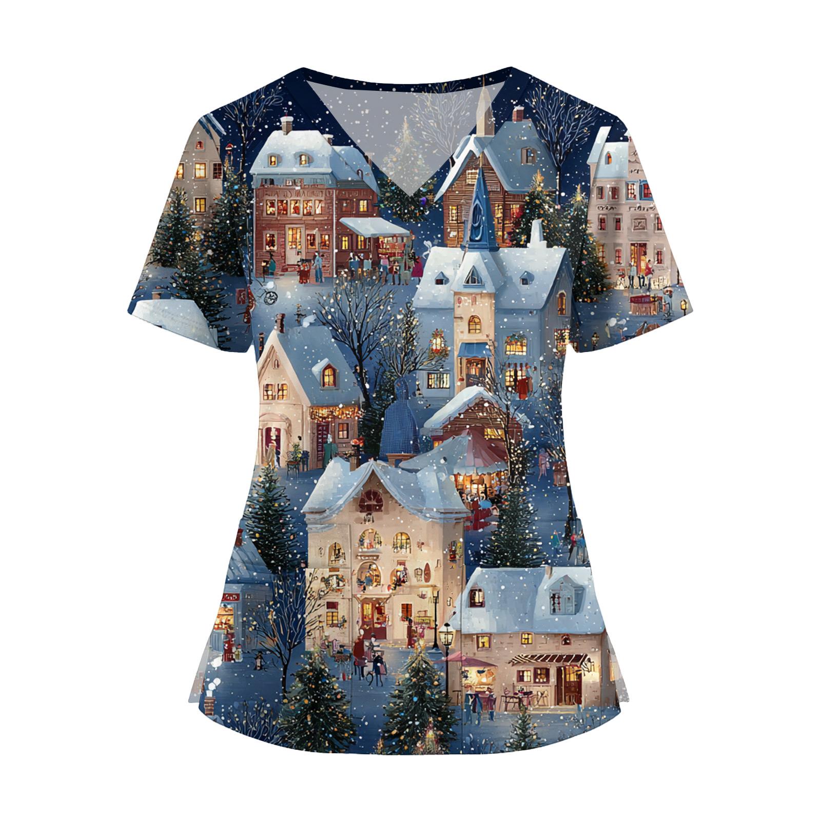 

Женская мода V-образный вырез короткий рукав комбинезон с карманами принт топы одежда L темно-синий