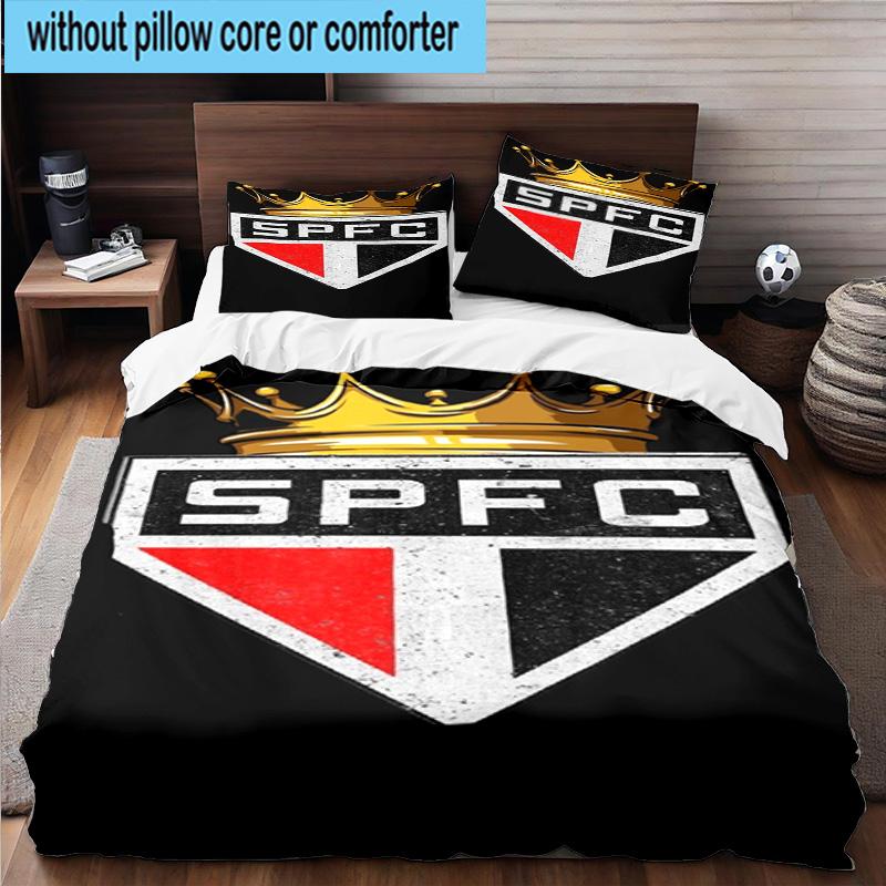 3pcs Paulo Fc Emblem Printed Bedding Set Duvet Cover Closure Includes 1 Duvet Cover & 2 Pillowcases Bedding Sets Home Decor Gifts