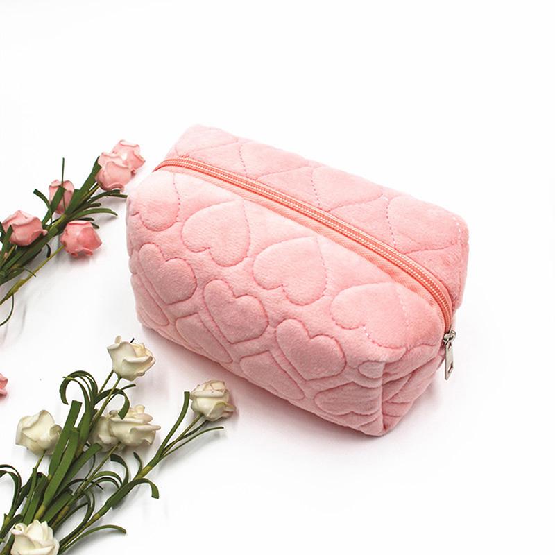 

Plush Makeup Bag For Women Zipper Large Capacity Cosmetic Bag Travel Make Up Toiletry Bag Washing Pouch Plush Pen Bag розовый