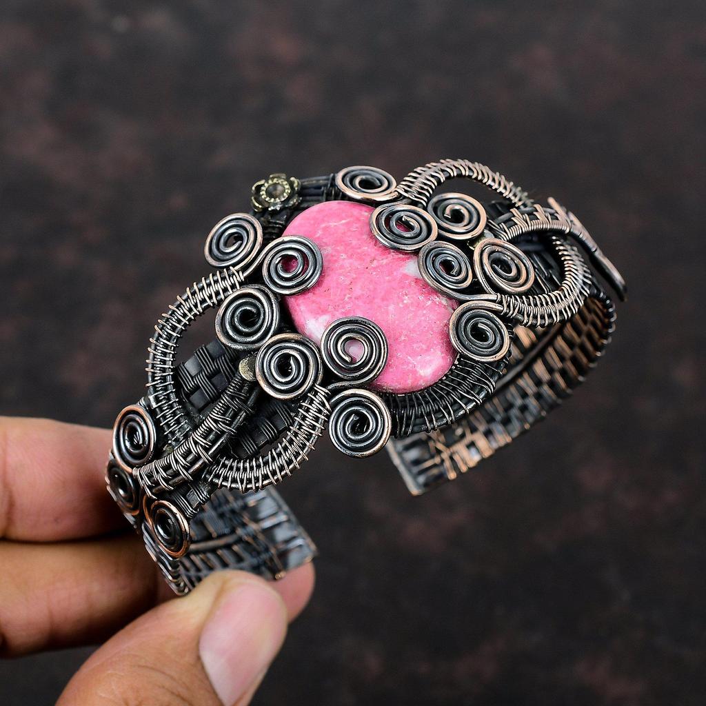 Thulite Bangle Copper Wire Wrapped Jewelry Adjustable Cuff Bracelet Handmade Bracelet Gemstone Jewelry Copper Wire Wrap Bangle Gift For Him