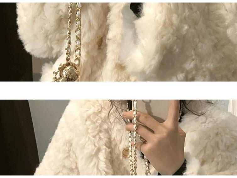 Women's Petite Chenille Angora Fur Coat - Winter 2025 Collection: Loose Fit, Plus Cotton, Stylish and Soft