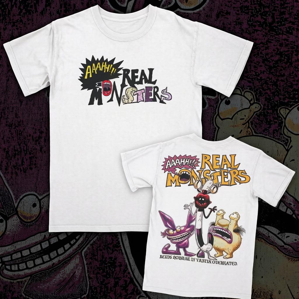 

AHH Real Monsters Printed Short Sleeved Unisex Women Summer Pure Cotton Comfortable Loose and Fashionable Round Neck Tshirt Top XL