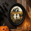 Soft Dark Tone Art Halloween Ghost Wall Art Cute Table Sign Vintage Oval Framed Academia Decor Picture Decorative for Mantel Living Room