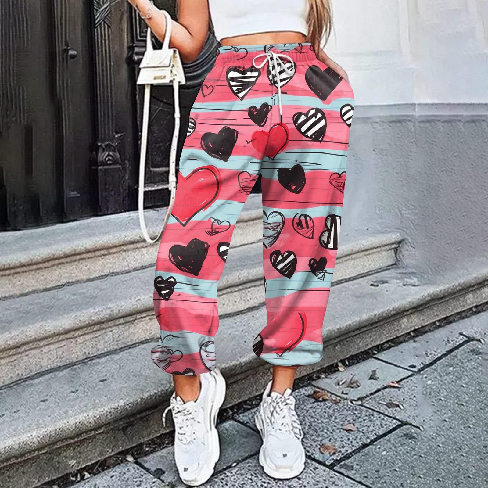 

Женские повседневные брюки с принтом на День Святого Валентина и эластичной резинкой на талии L