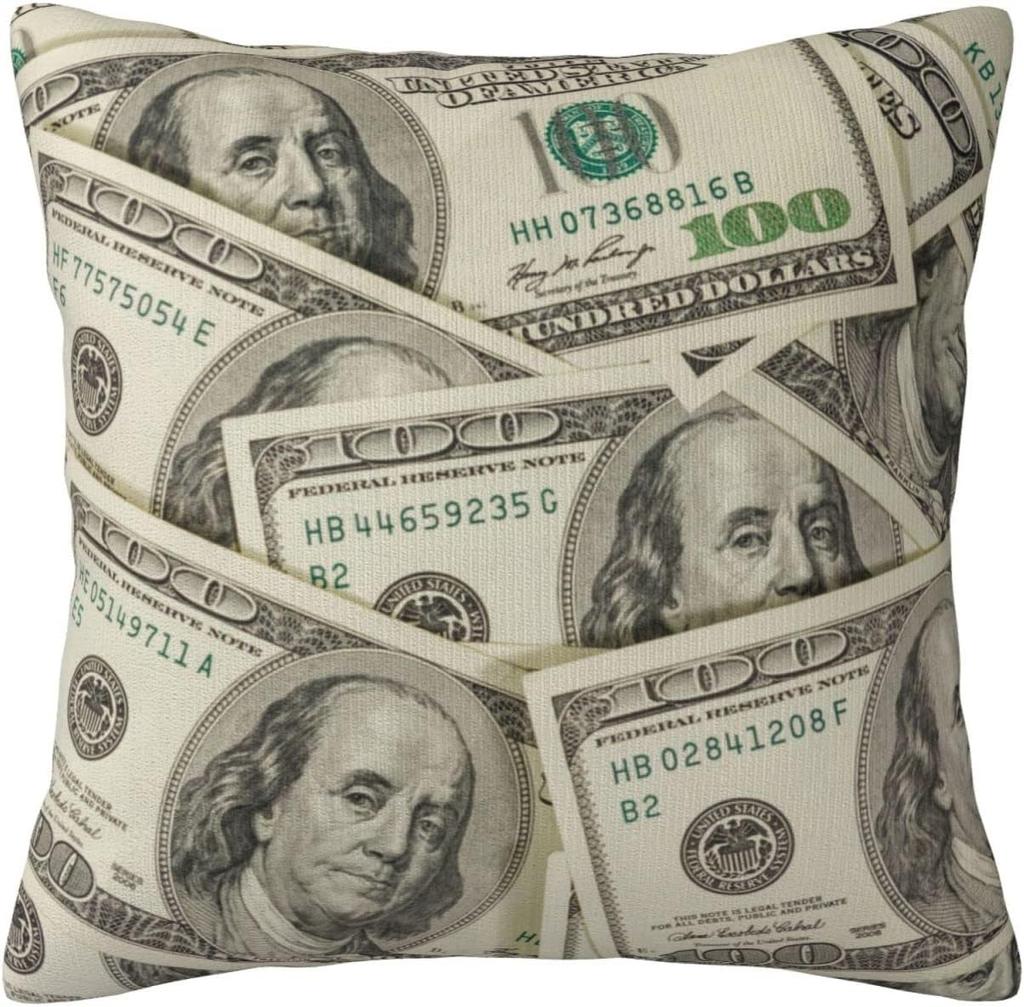 Dollar Bill Throw Pillow Case Decorative Throw Pillows Square Cushion Cover for Sofa Bed Car Chair Living Room 18x18 Inch