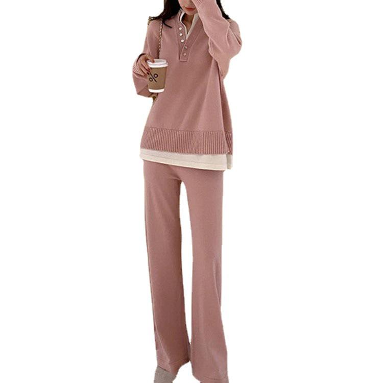 2025 Autumn Fashion: Women's Knit Sweater & Wide-Leg Pants Set for Plus Size