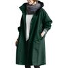 Women Windbreaker Hooded Button-down Loose Pure Color Coat Long Sleeves Knee