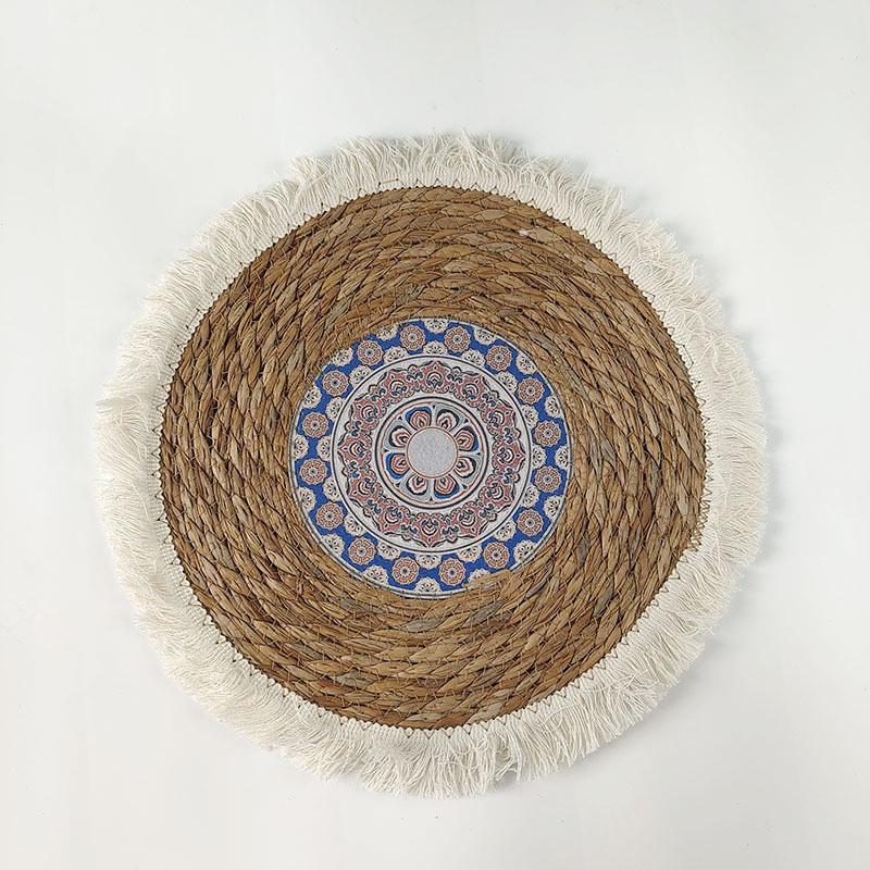 

14-дюймовые богемные коврики для еды в скандинавском пасторальном стиле, тканые коврики ручной работы с кисточками и рогозом для дома, круглые подставки для кухни, коврик для обеденного стола