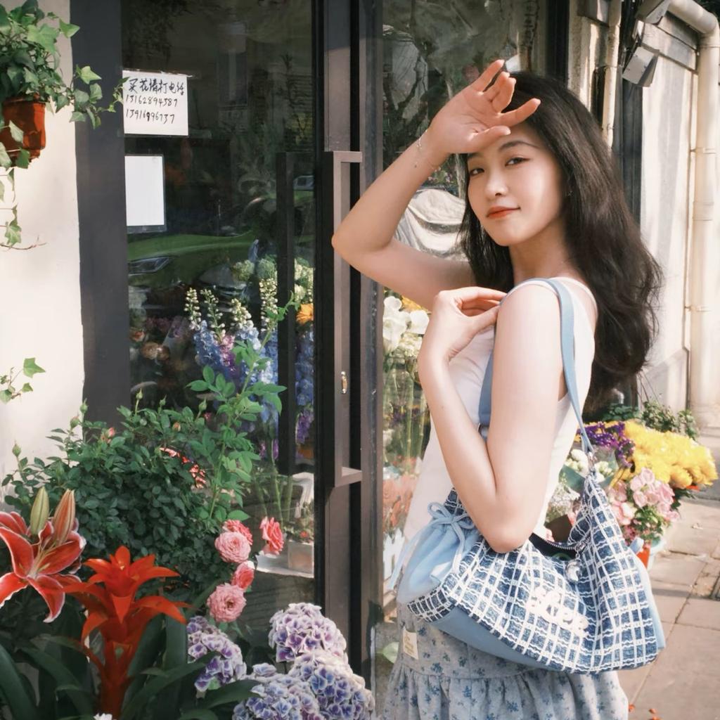 New Lee Fabric Shoulder Bag Women's Dark Blue White Plaid LE250033M-539