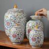 Enamelled Painted Pottery Pot Tea Caddy Ginger Jar Porcelain Canister Storage Tank Tea Organizer Desktop Storage Container