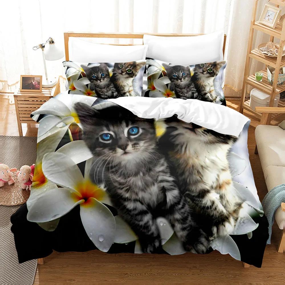 Dropshipping Bed Linens Sets Duvet Covet Pillowcases Bedroom Bed Cover Set 2-3 Pcs Ropa De Cama 3d Pet Cat Cute Bed Set 150x200