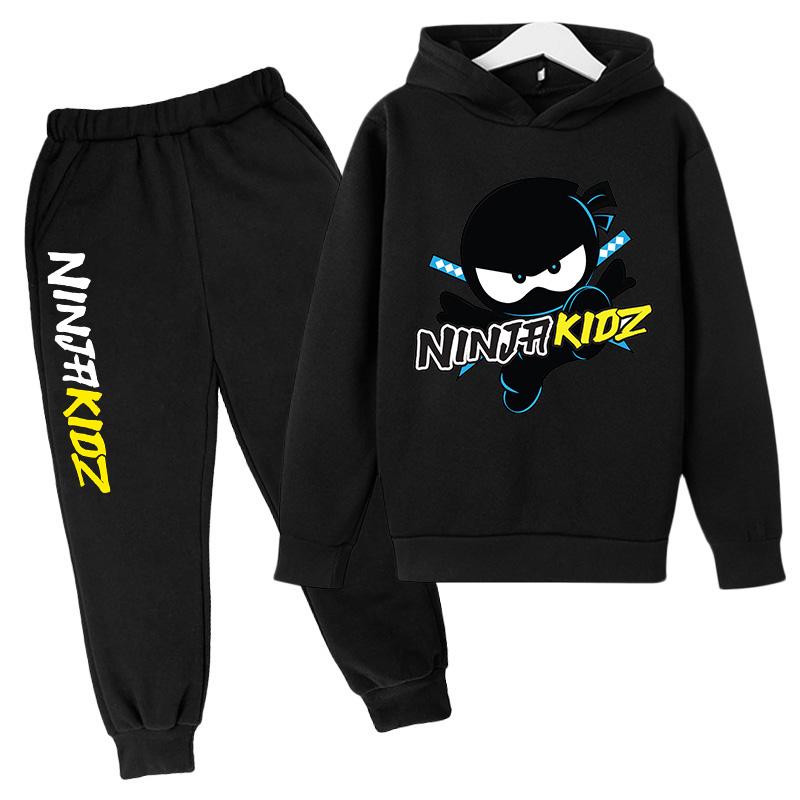 

Толстовки с капюшоном для мальчиков и худи для девочек NINJA KIDZ Детский повседневный пуловер Весенние и осенние детские худи и спортивные штаны Костюм-двойка 100