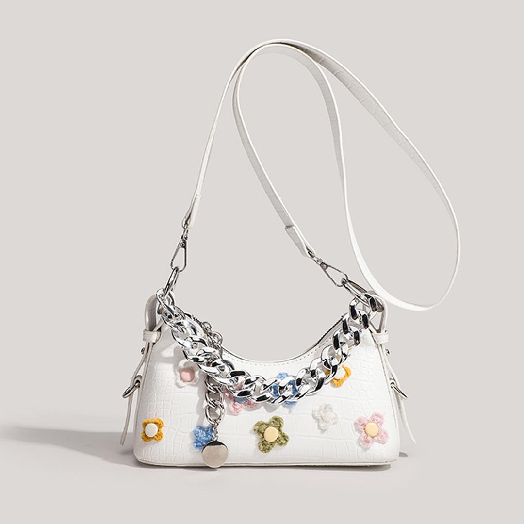 

New Crocodile Pattern French Toast Bag Fashi Flower Embroidery Chain Shoulder Bag Women s Shoulder Cross-Body Bag (20cm<Max Length<30cm)