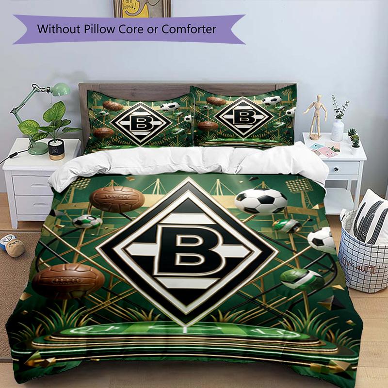 3pcs Duvet Cover Set (1*Duvet Cover + 2*Pillowcase, Without Core), Borussia Monchengladbach Print Bedding Set, Bedroom Decor, All‑Season, Birthday Gif