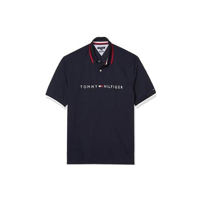 Color Block Letter Jacquard Comfortable Short Sleeve Polo Shirt Men Tops Navy-Blue 78E8330-416