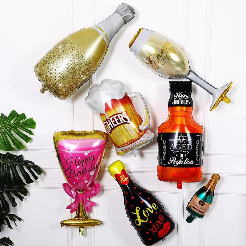 Birthday Decoration Anniversary Background Wall Decoration Holiday Supplies Champagne Wine Bottles Wine Glasses Aluminum Film Balloons