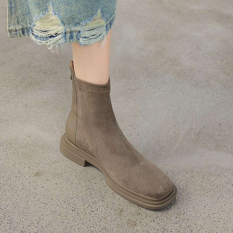 Krazing Pot Cizme de cowboy moderne, cu vârf rotund de iarnă, cu tocuri groase, pentru femei, mărimea 42, botine elastice cu platformă.