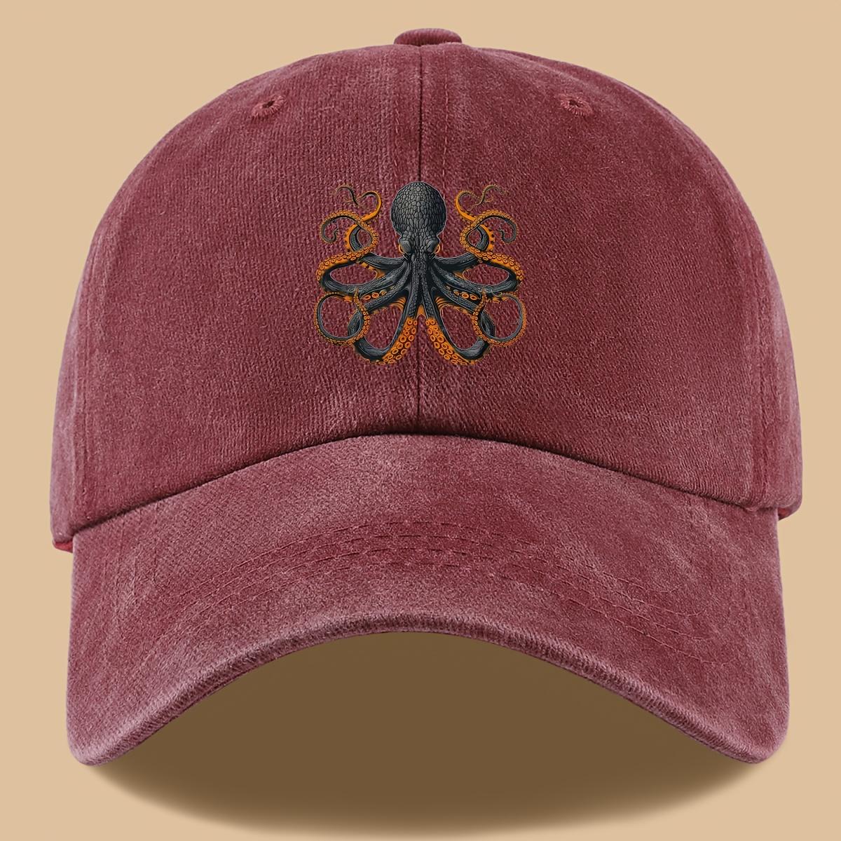 

1pc Whimsical Octopus Print Vintage Truck Hat Retro Outdoor Baseball Cap Adjustable Size Breathable Design One Size